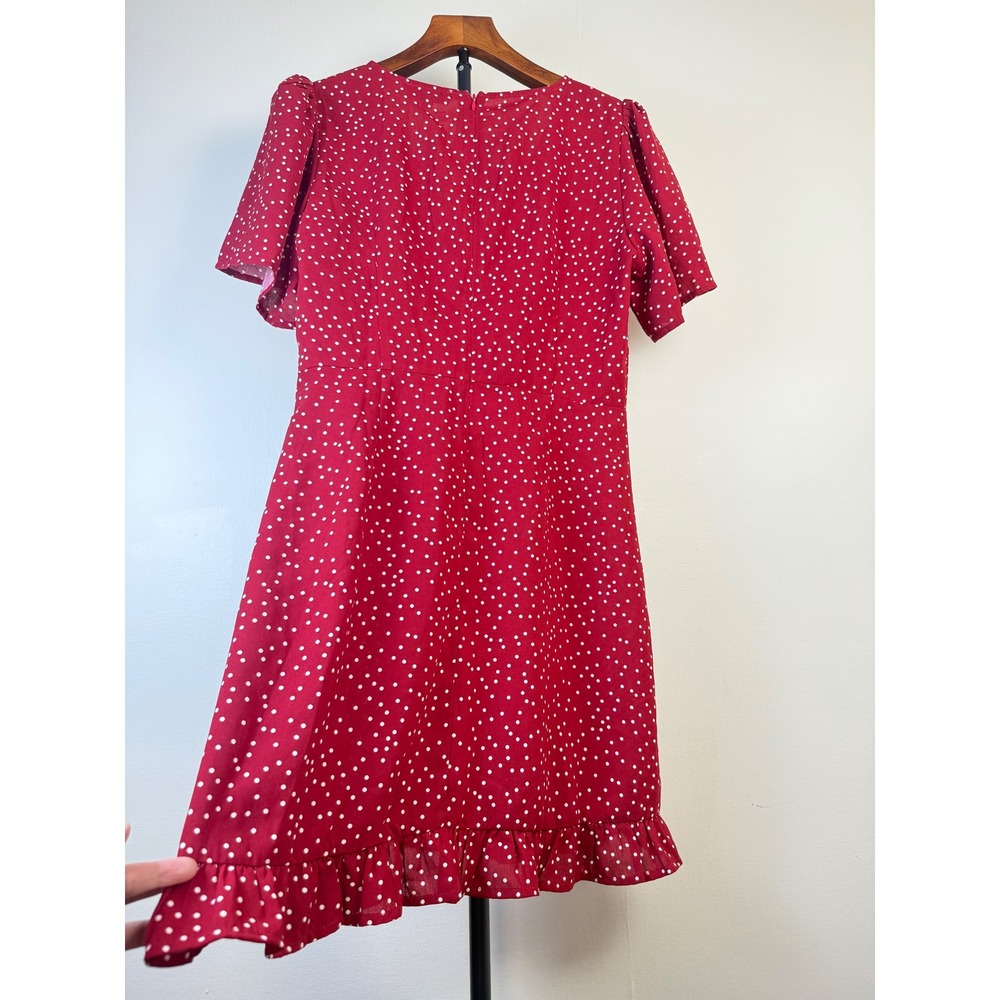 Rihoas Womens The Red V Neck Polka Dot Flounce Mini Dress Medium Flowy Summer - Picture 13 of 16